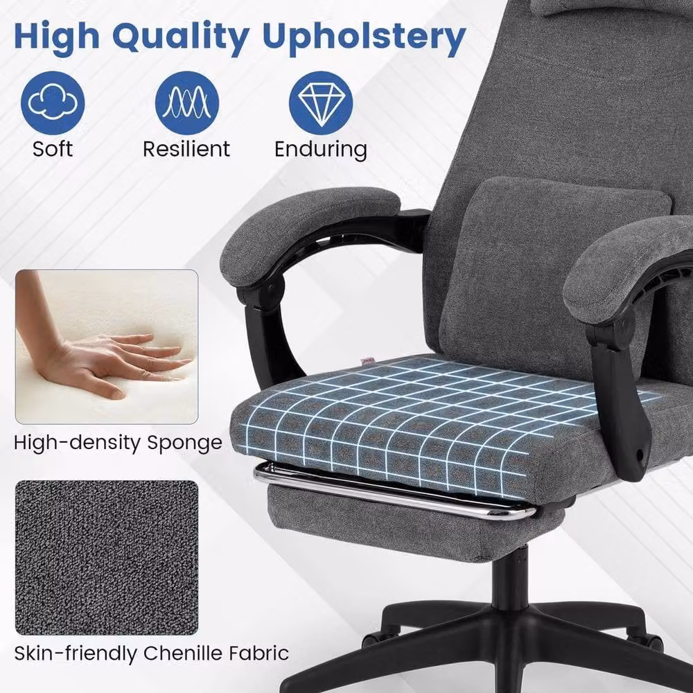 KORVIXA Grey Fabric Executive Chair with Headrest and Armrests, Height: 100 cm – 4