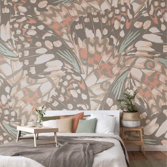 Origin Murals Butterfly Wings Wall Mural in Natural Stone and Multicolour Yellow