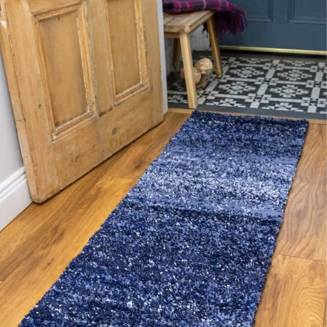 The Rug House Super Soft Mottled Striped Shaggy Rug in Blue, W: 240 cm, D: 60 cm