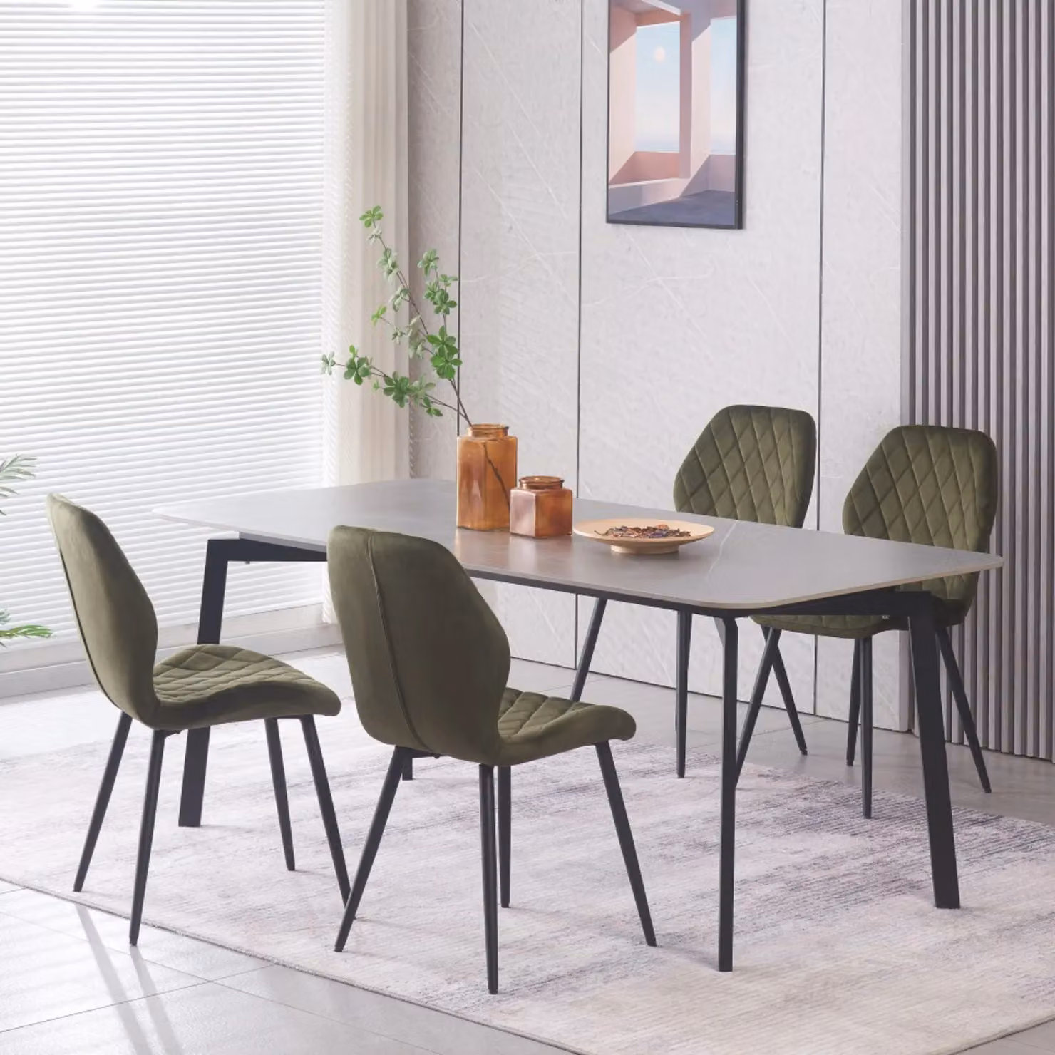 SONARA Modern Velvet Dining Chairs Set of 2 with Ergonomic Curved Backrest in Green and Black – 2