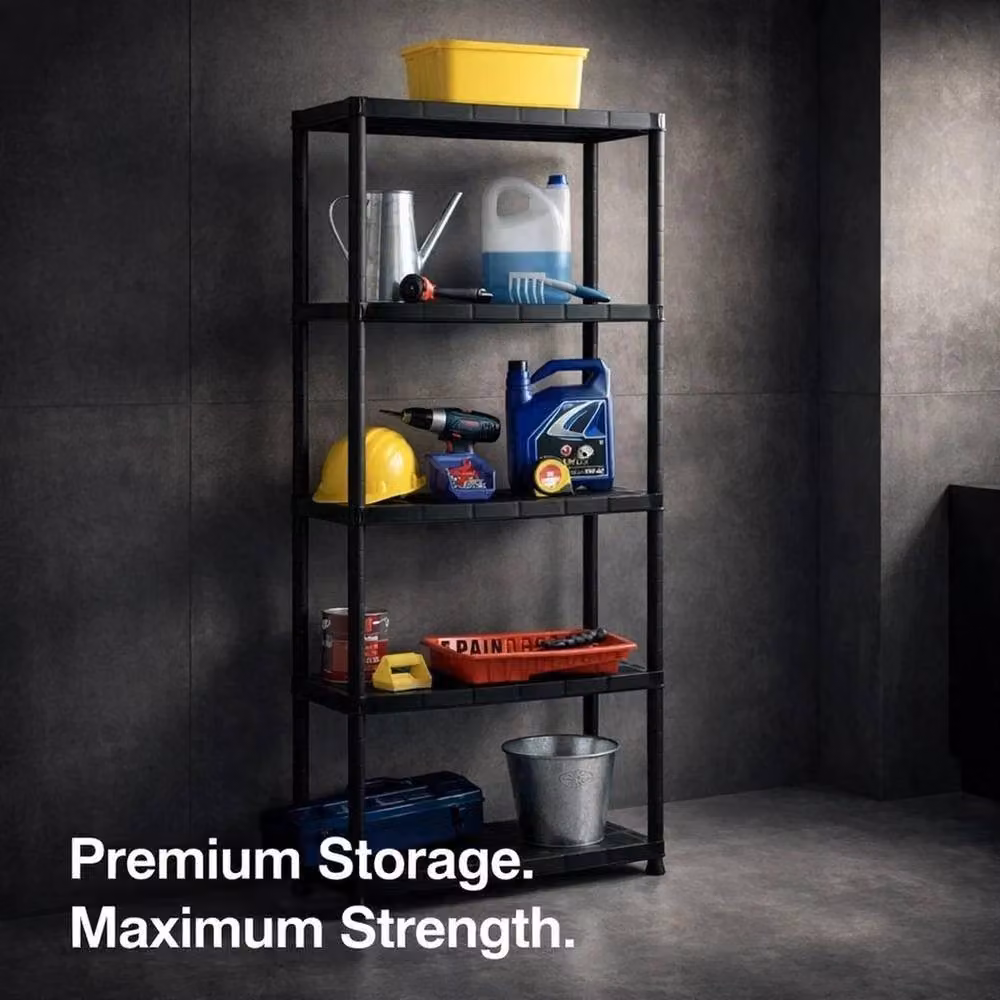 Kelvenix 5 Tier Black Metal and Plastic Shelving Rack – 5