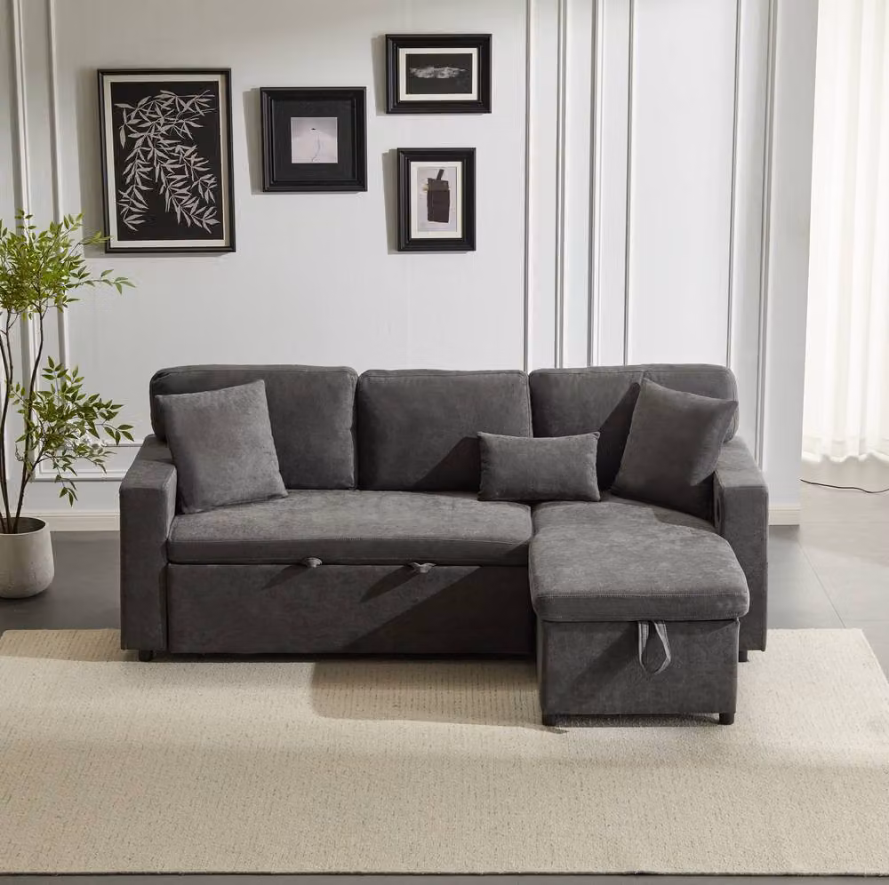 STILVORA 3 Seater Reversible Fabric Sofa Bed with USB Charging and Storage in Grey – 3