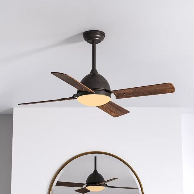 Livingandhome LED Ceiling Fan Light with Brown Solid Wood Blades and Remote Control