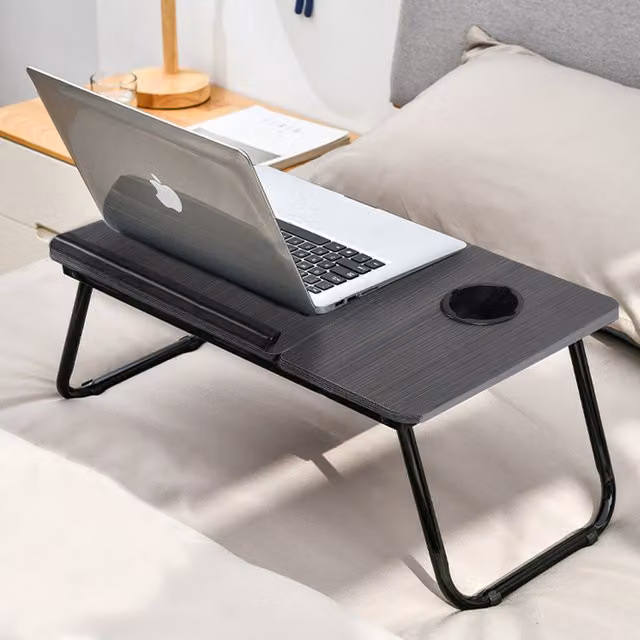 Livingandhome Adjustable Tilting Laptop Bed Desk with Cup Holder, Black