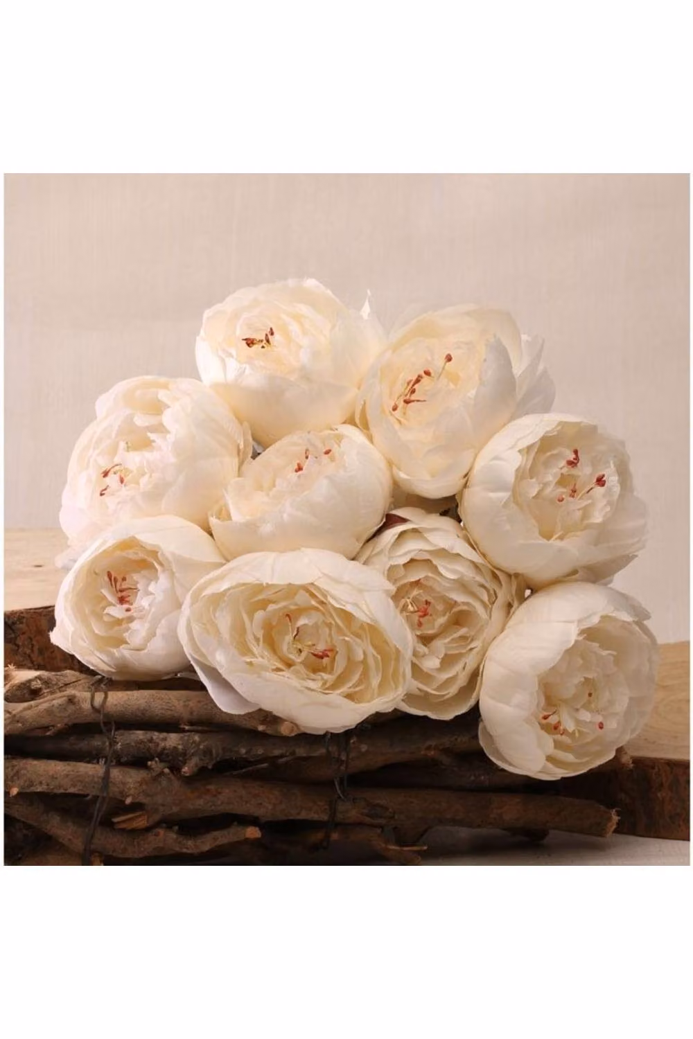 KDMD White Peony Artificial Flower Bunch, 40 cm – 2