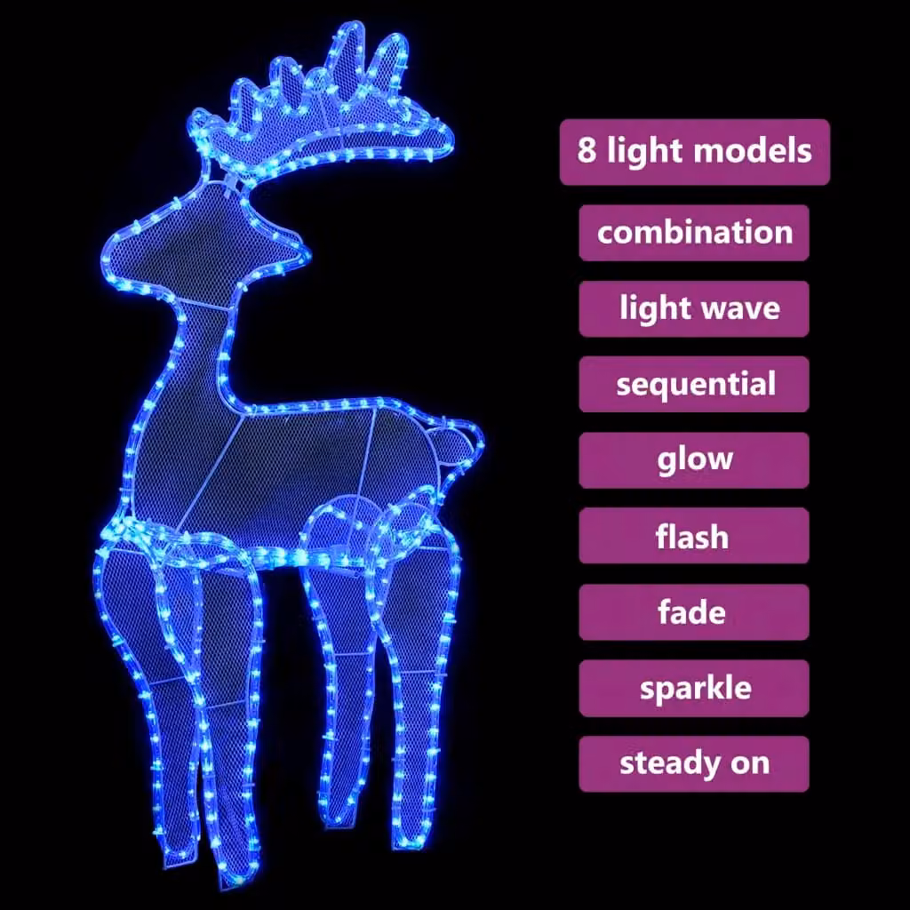 Berkfield Home Reindeer Christmas Decoration with 306 LEDs and Mesh in Blue, W/D/H: 60 x 24 x 89 cm – 2
