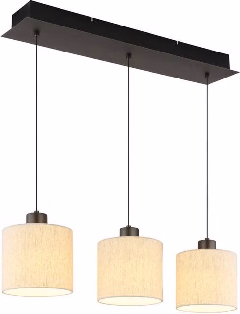 Netlighting Thea Bar Pendant Light with Beige Linen Shade and Matt Grey Metal Finish, LED 3000K Warm White, Height Adjustable – 1