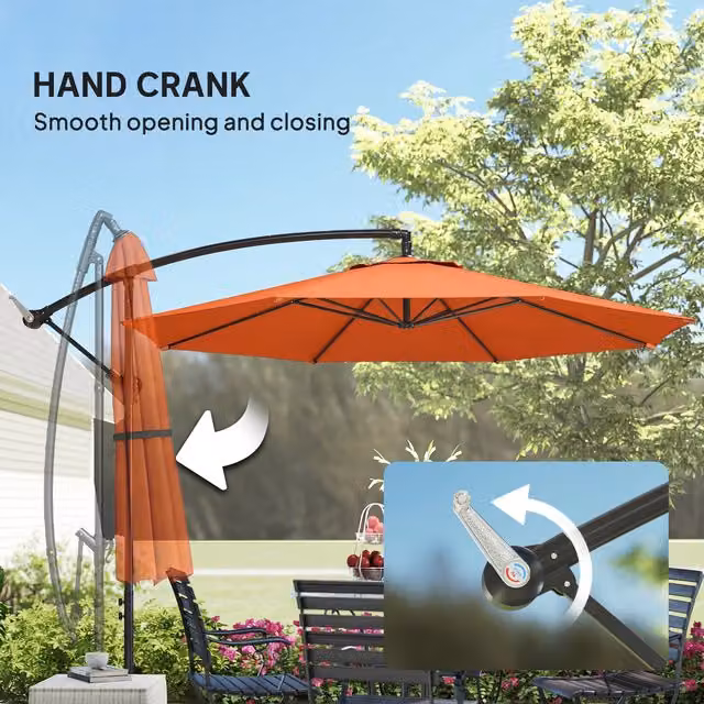 Outsunny Orange Cantilever Garden Banana Parasol Umbrella with Base, 3 m