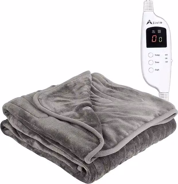 Alivio Grey Electric Low Energy Heated Blanket with Microfibre and Fleece