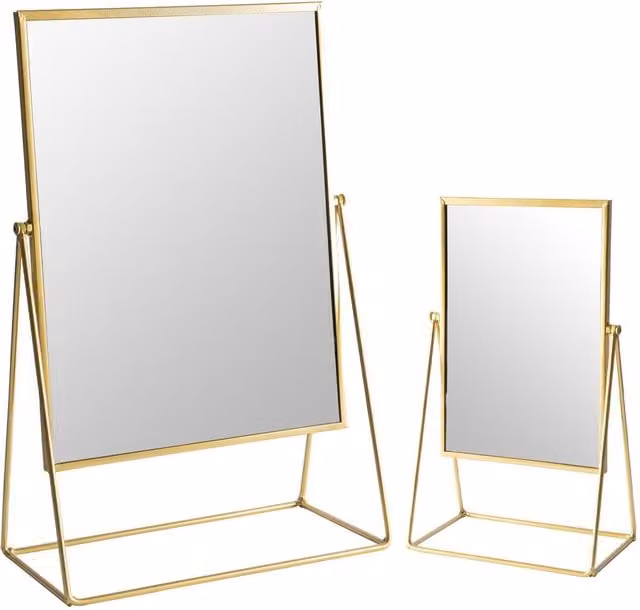 Harbour Housewares 2-Piece Gold Metal Rectangular Tabletop Dressing Table Mirror Set