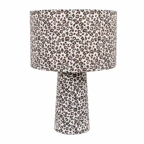 ValueLights Bertie Leopard Print Fabric Table Lamp with LED Bulb in Multicolour