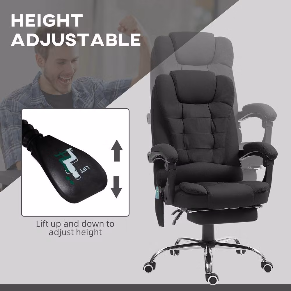 STILVORA Black Executive Massage Office Chair with Reclining Back, Footrest and Headrest – 7