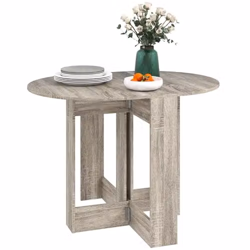 HOMCOM Modern Grey Folding Drop Leaf Dining Table for Kitchen and Dining Rooms, W/D/H: 76 x 73.7 x 76 cm