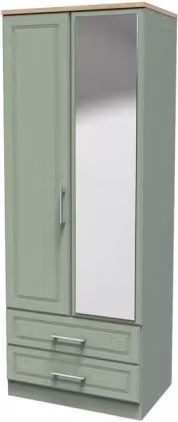 Welcome Kent Modern 2 Door 2 Drawer Mirrored Double Wardrobe in White, Grey or Green
