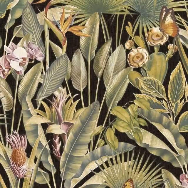 Rasch Zanzibar Floral Boho Green Heavyweight Vinyl Wallpaper