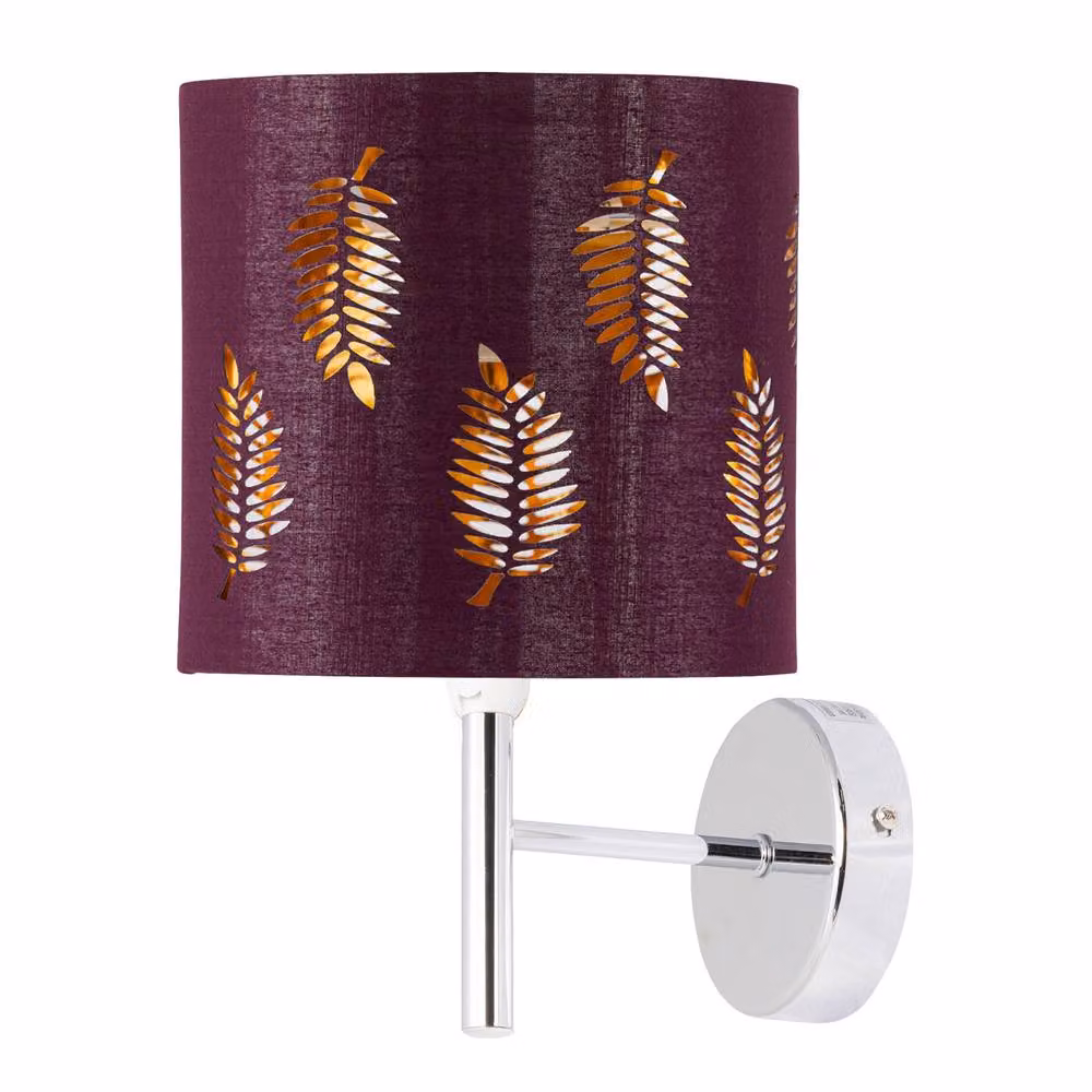 First Choice Lighting Brea Set of 2 Chrome Wall Lights with Burgundy Fabric Shades – 2