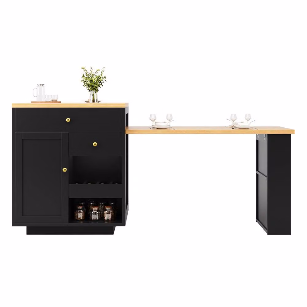 Merax Extendable Kitchen Island with Dining Table and Storage in Black – 4