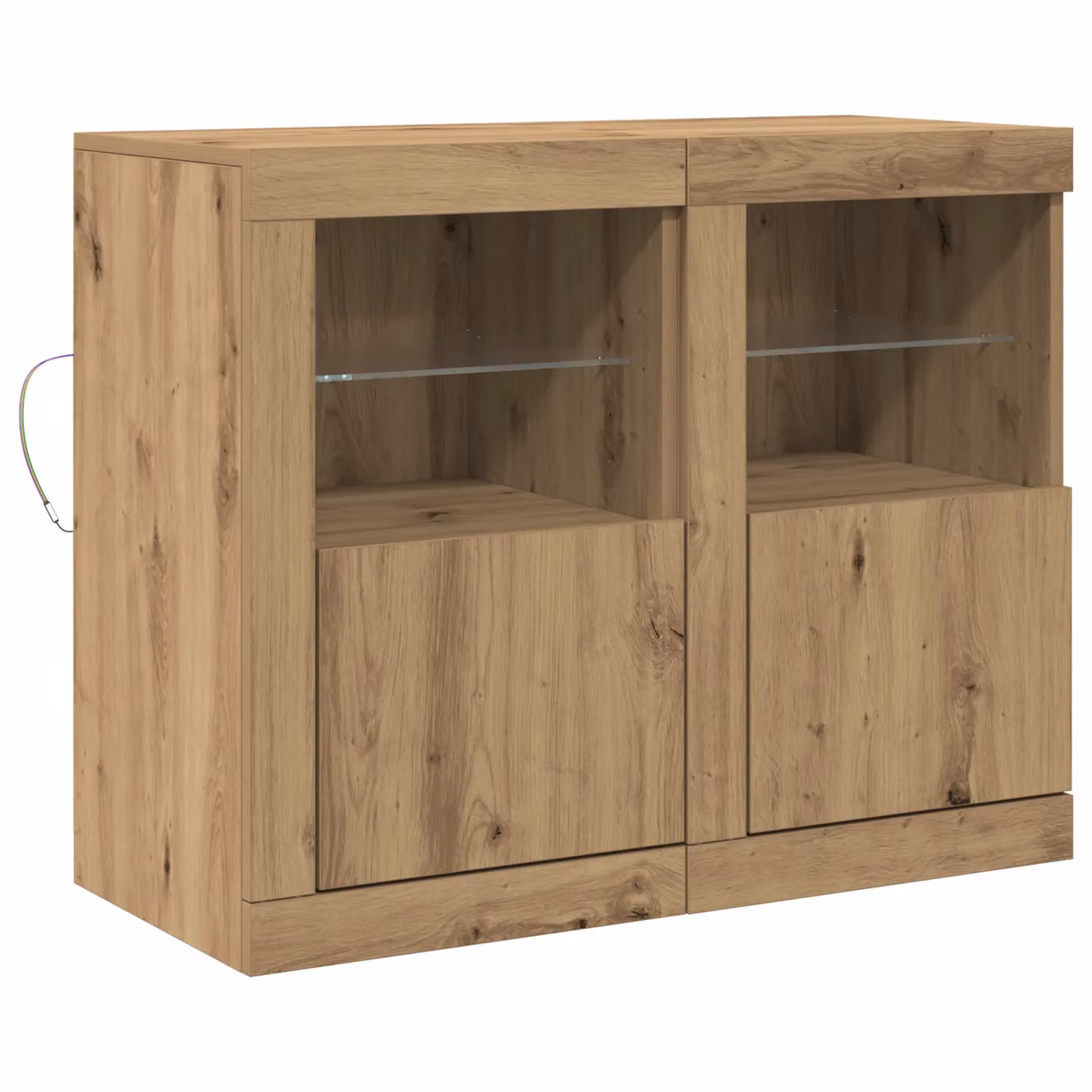 Berkfield Home Artisan Oak Side Cabinets with Integrated LED Lights, Set of 2, Brown, W: 41 cm, D: 37 cm, H: 67 cm – 2