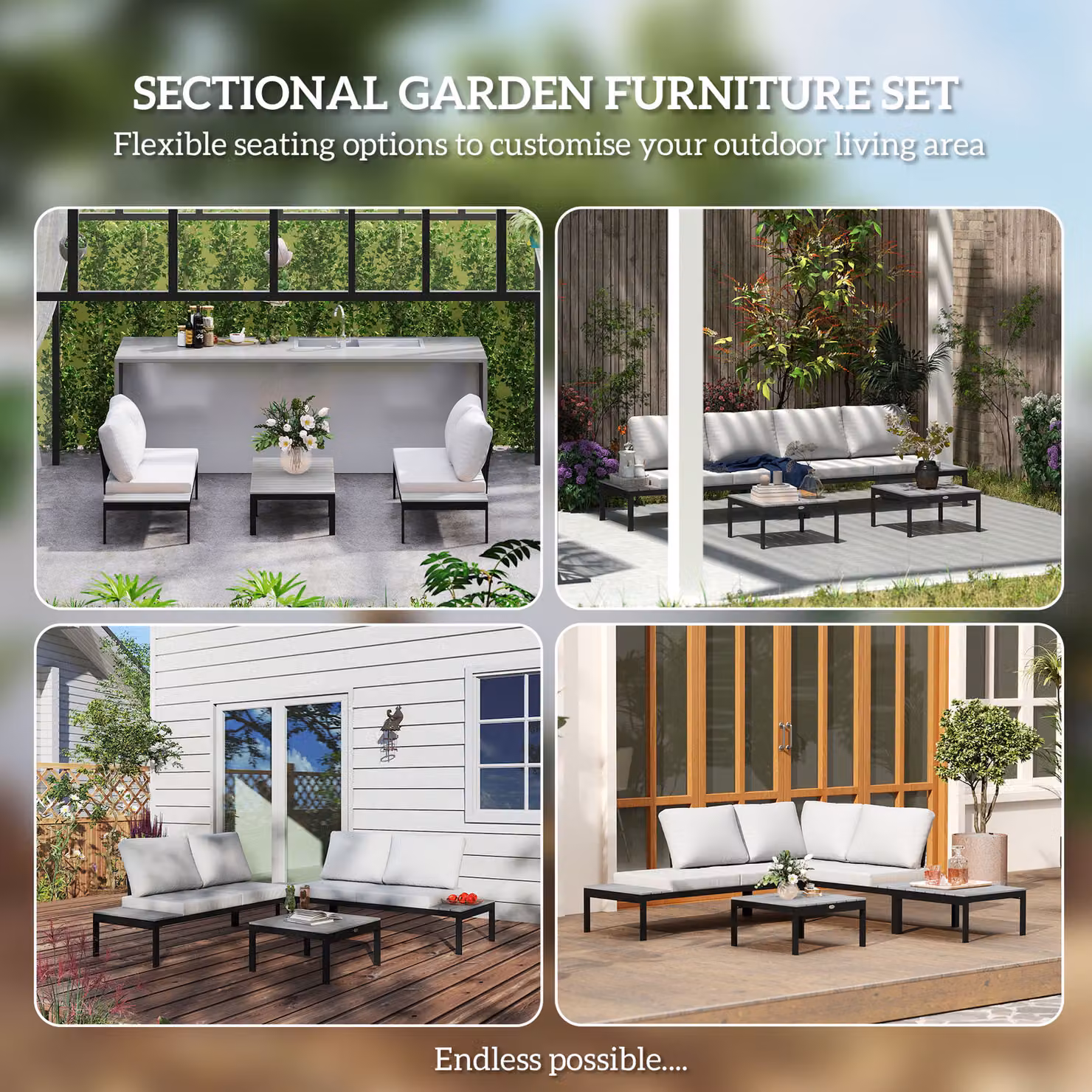 Outsunny Four-Piece L-Shape Garden Corner Sofa Set with 2 Loveseats and 2 Coffee Tables in Grey – 4