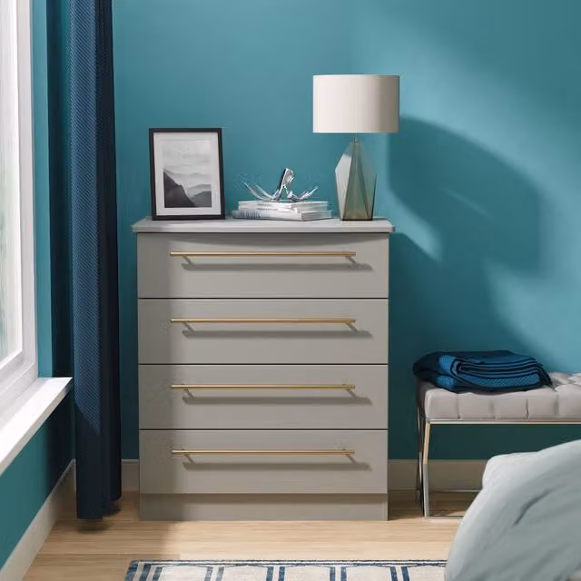 Haworth Ready Assembled 4 Drawer Chest in Dusk Grey and Gold