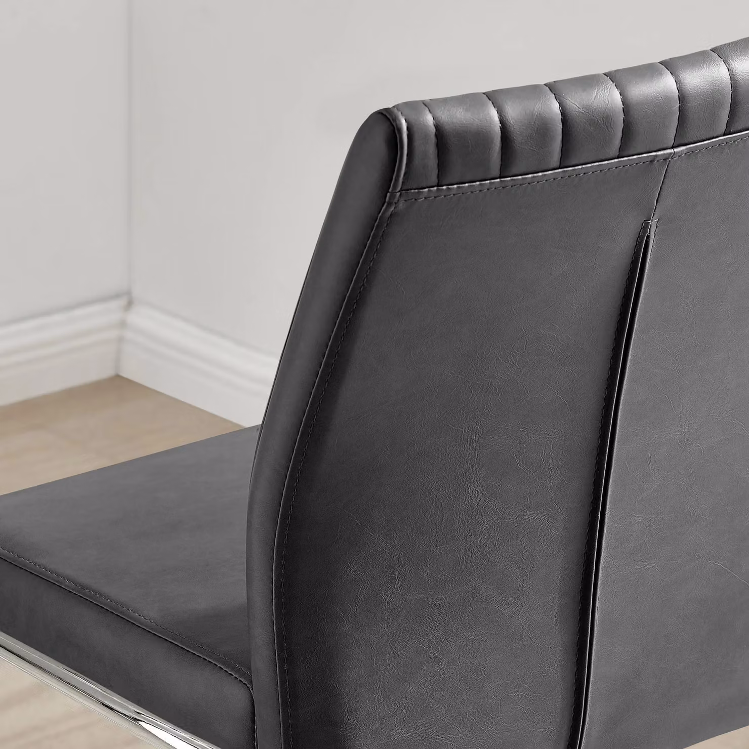 FurnitureboxUK Lorenzo Set of 2 Faux Leather and Metal Counter Stools in Black and Silver – 3