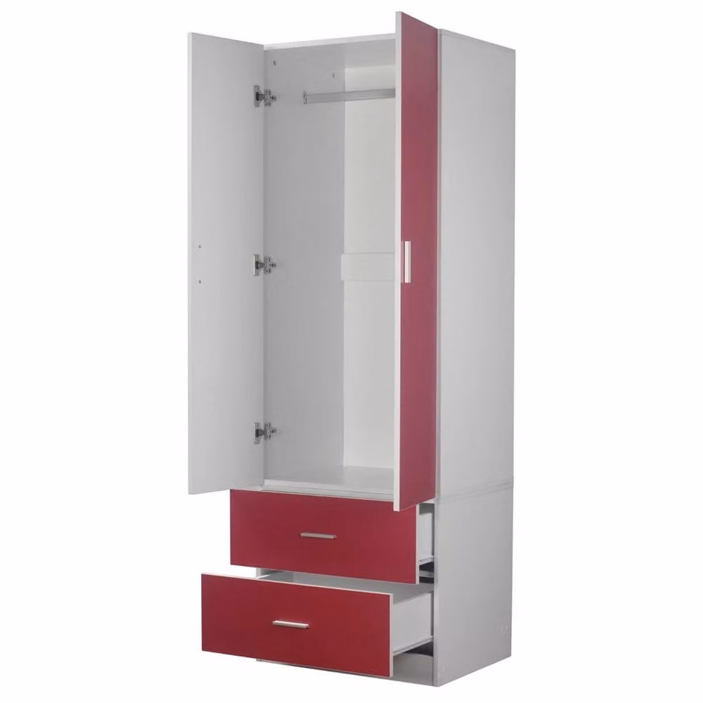 FORGEVIO Pink Wooden Compact Wardrobe with 2 Doors and 2 Integrated Drawers – 3