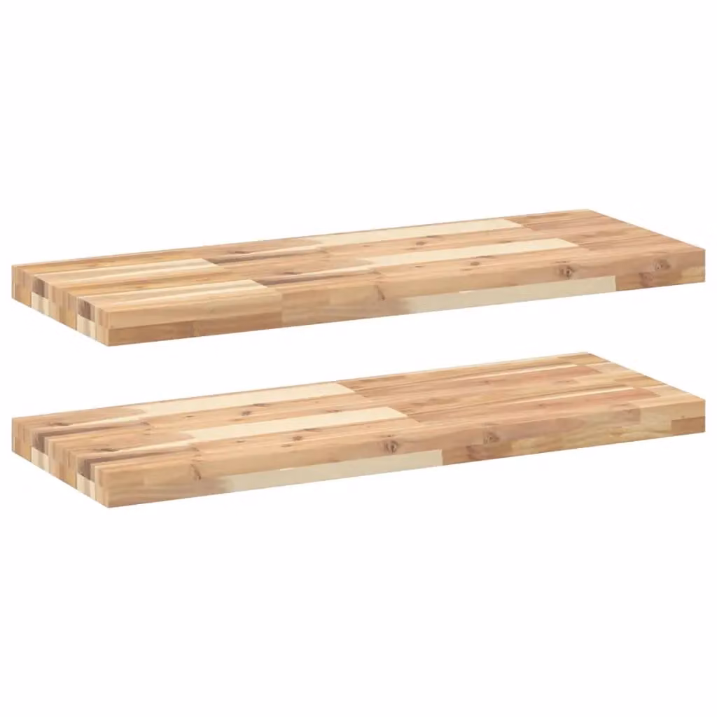 Berkfield Home Set of 2 Floating Shelves in Brown Untreated Solid Acacia Wood, W: 80 cm, D: 30 cm, H: 4 cm