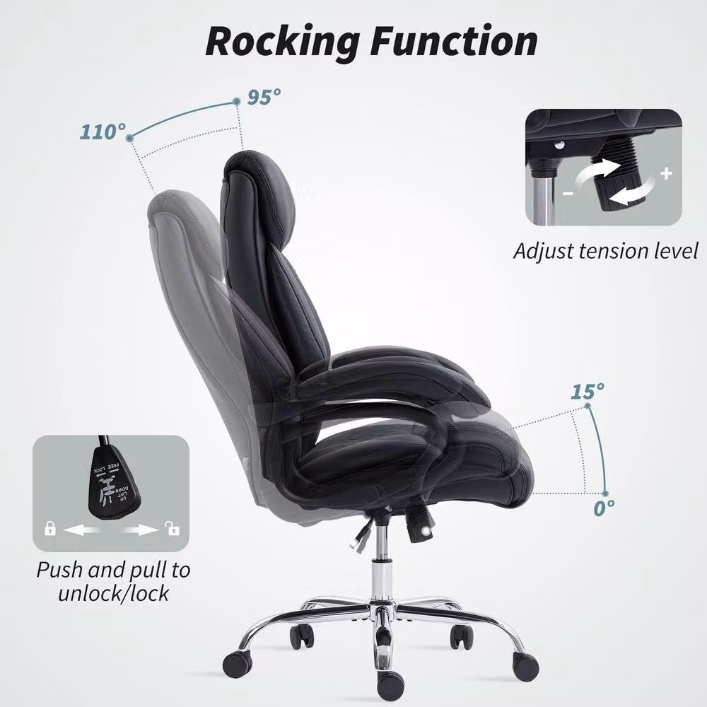 STILVORA Black Synthetic Leather Executive Office Chair with Headrest and Armrests – 7