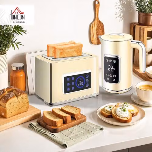 HOMCOM Kettle and Toaster Set with LED Touch Screen, Beige – 2
