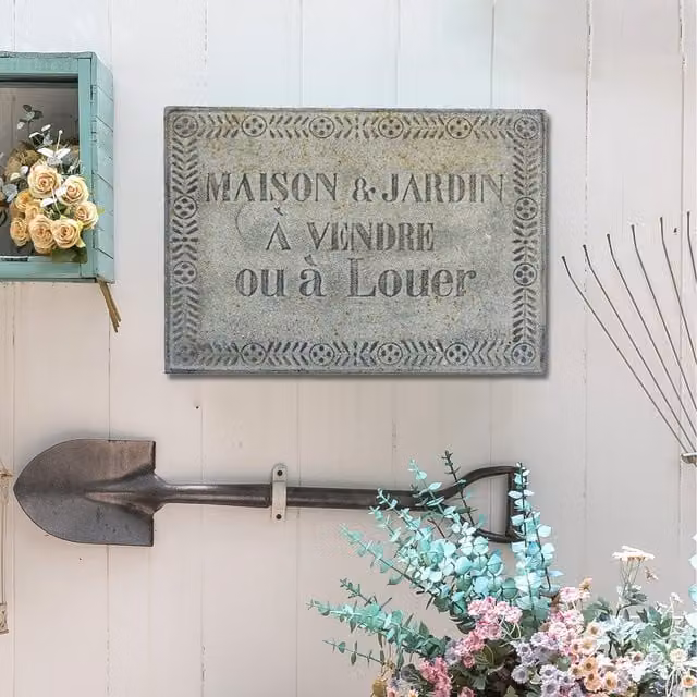 All Chic Grey French Botanical Garden Wall Sign Plaque