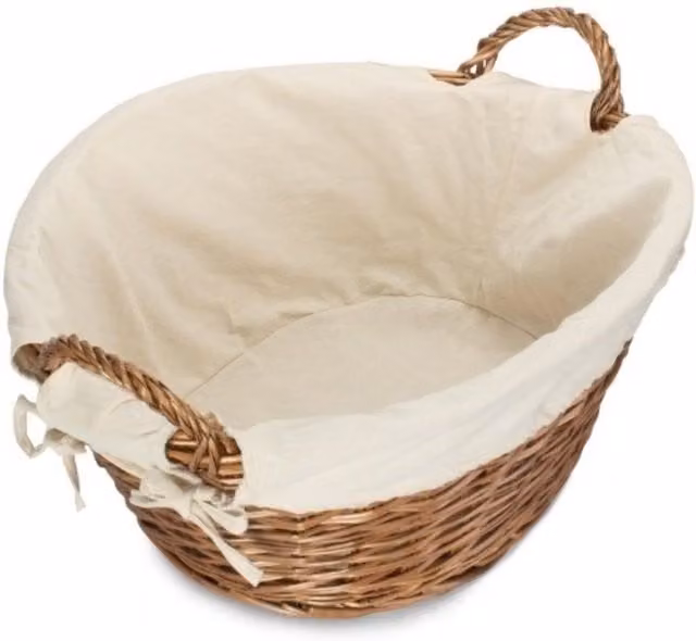Red Hamper Round Wicker Laundry Basket with White Cotton Lining