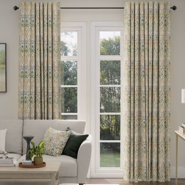 ANTE DECOR Alexandra Made To Measure Woven Jacquard Blackout Curtains in Blue and Green with Floral Design