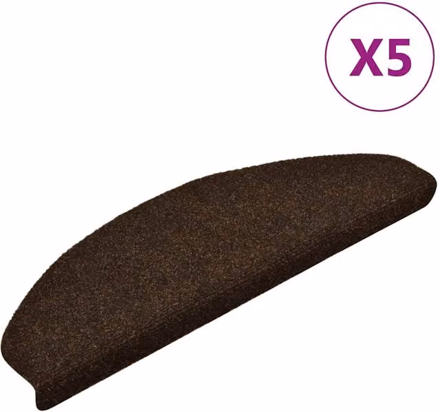 Berkfield Home Self-adhesive Needle Punch Stair Mats, 5 Pack, Brown, W/D/H: 65 x 21 x 4 cm