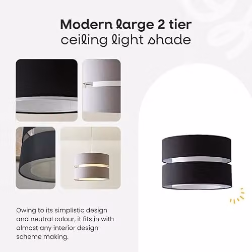 ValueLights Modern 2 Tier Grey and White Fabric Cylinder Ceiling Light Shade with 10W Warm White LED Bulb, Width: 35 cm – 2