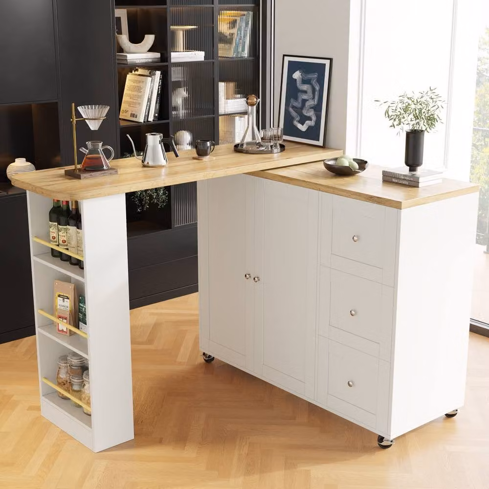 BTM Swivelling Dining Table with Drawers and Snack Rack in White, W/D/H: 106 x 39 x 39 cm – 2