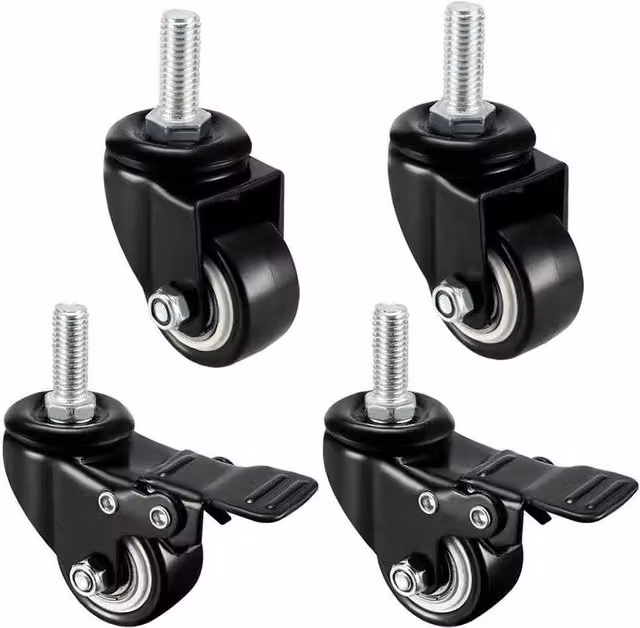 SPETLEK Small Black Rubber Swivel Castor Wheels with Threaded Stem