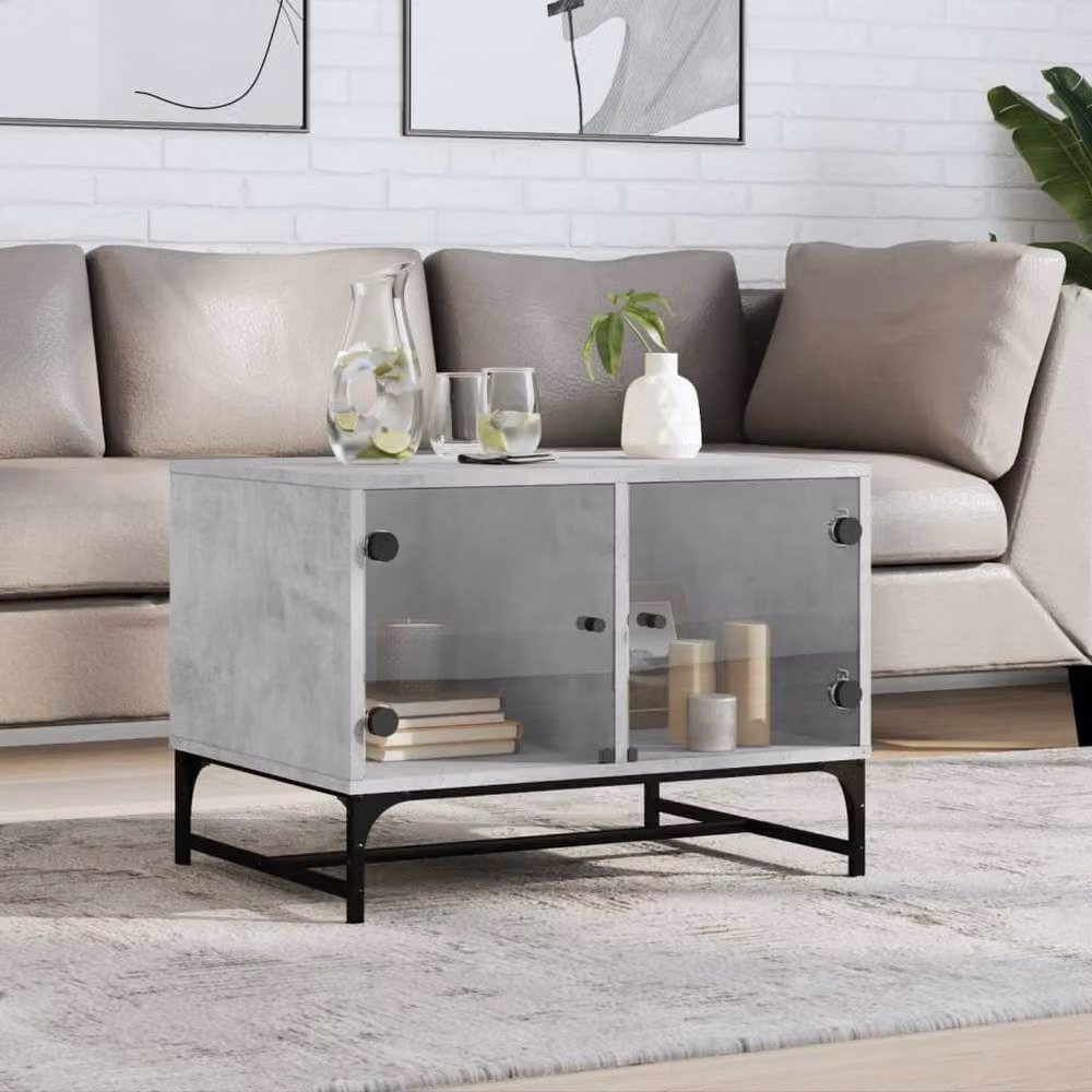 Berkfield Home Modern Coffee Table with Glass Doors in Grey, W/D/H: 68.5 x 50 x 50 cm – 1