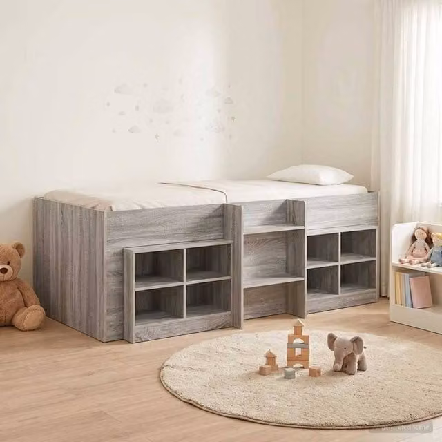 Berkfield Home Loft Bed Frame with Cabinet in Grey Sonoma Engineered Wood