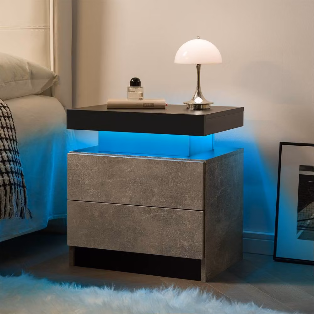 Matteo Modern LED Bedside Table with Integrated Lighting in Grey and Black – 1