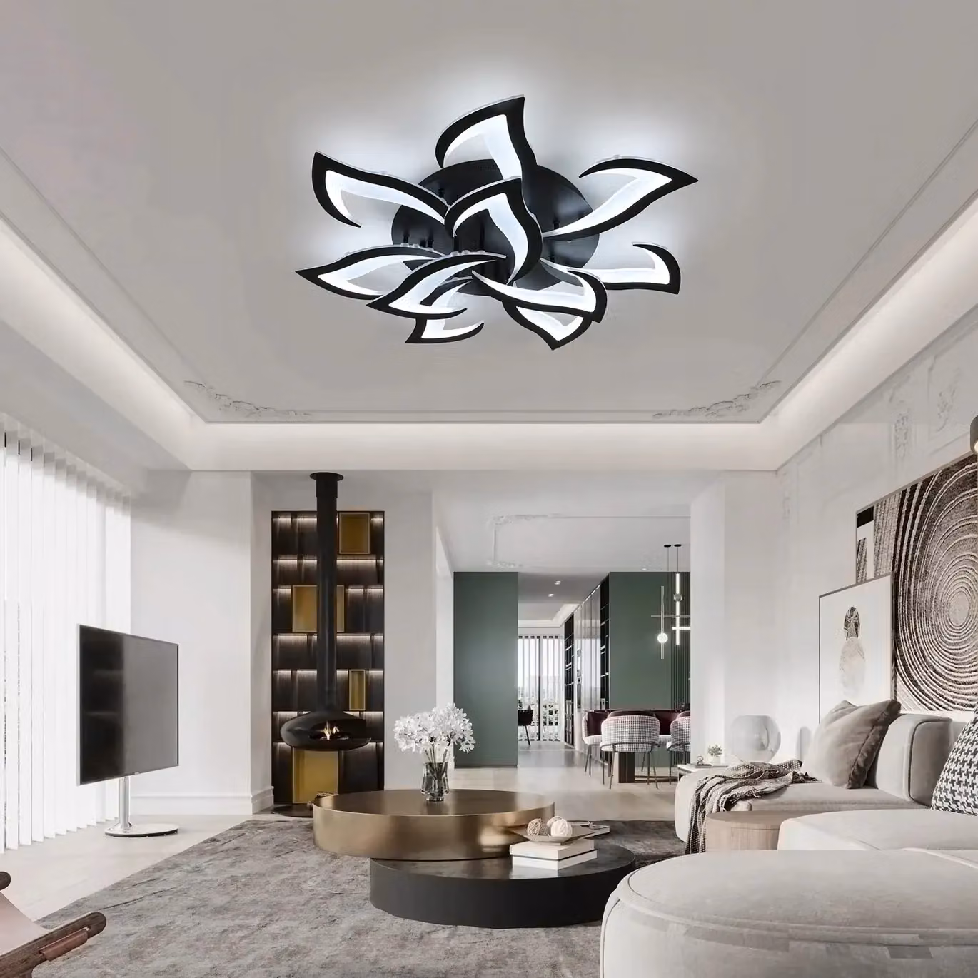 COMELY Dimmable LED Flower Ceiling Light with Remote Control, Black – 2