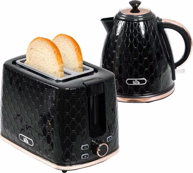 HOMCOM Black Kettle and 2 Slice Toaster Set with 1.7L Capacity and Auto Shut Off – 1