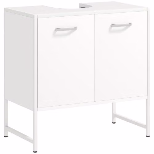 HOMCOM White Under Sink Bathroom Cabinet with Soft-Close Hinged Doors and Internal Shelves