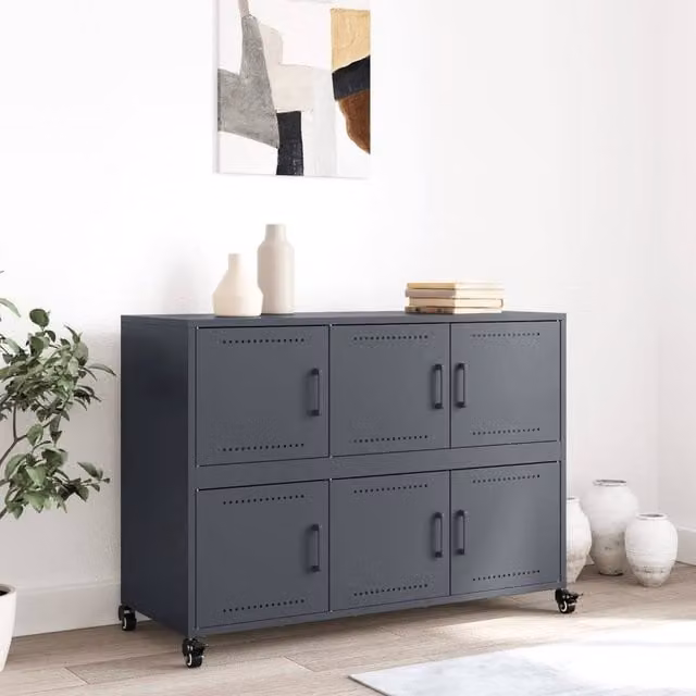 Berkfield Home Anthracite Industrial Metal Sideboard in Dark Grey, W: 100.5 cm, D: 39 cm, H: 72 cm – 1