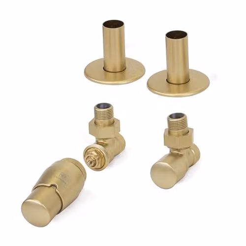 Terma Vario Royal Angled Thermostatic TRV Set with Pipe Masking in Brass Gold/Bronze