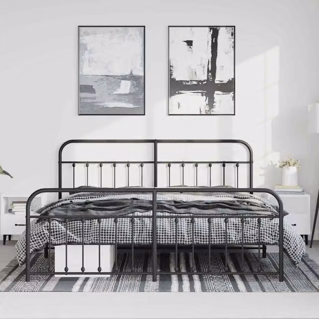 Berkfield Home Metal Bed Frame with Headboard and Footboard in Black