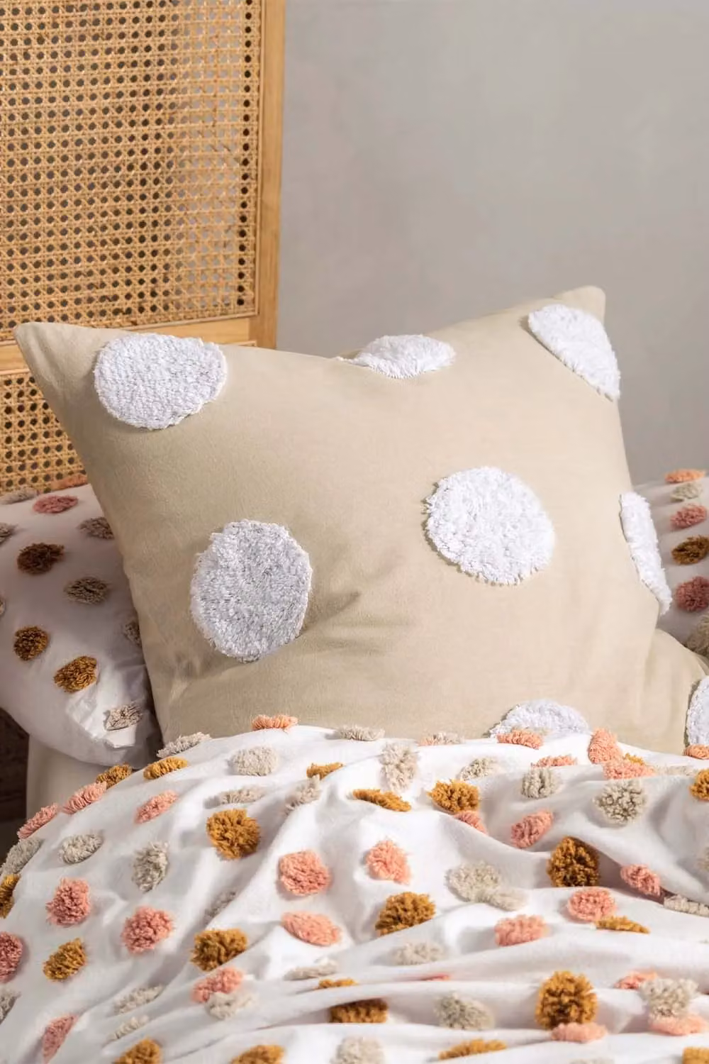 Linen House Haze Tufted Polka Dot Cotton Pillowcase Sham, Pink/Sand, W/D/H: 65 x 65 x 65 cm – 2