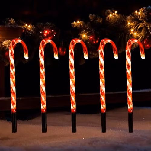 Shatchi Red Candy Cane Christmas LED Pathway Lights, 10 Piece Set, Height: 55 cm – 8