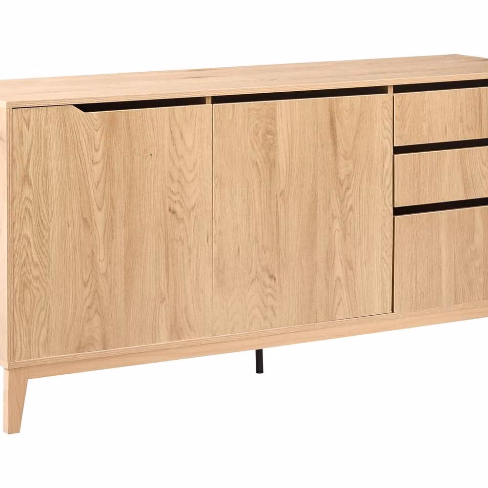 Wyld and Coco Nordic Scandinavian Sideboard in Light Brown with 2 Doors and 3 Drawers, W/D/H: 160 x 45 x 75 cm – 2