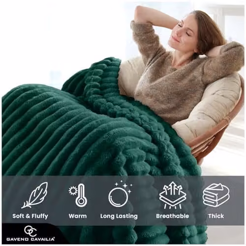 Gaveno Cavailia Fluffy Fleece Throw Blanket, Dark Green, W/D/H: 150 x 200 cm – 3