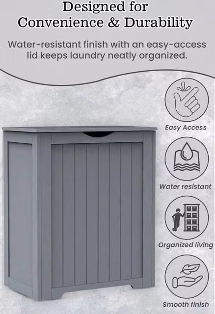 Hygrad Large Wooden Shaker Style Laundry and Toy Storage Basket in Grey, W/D/H: 60.0 x 50.0 x 30.0 cm – 1